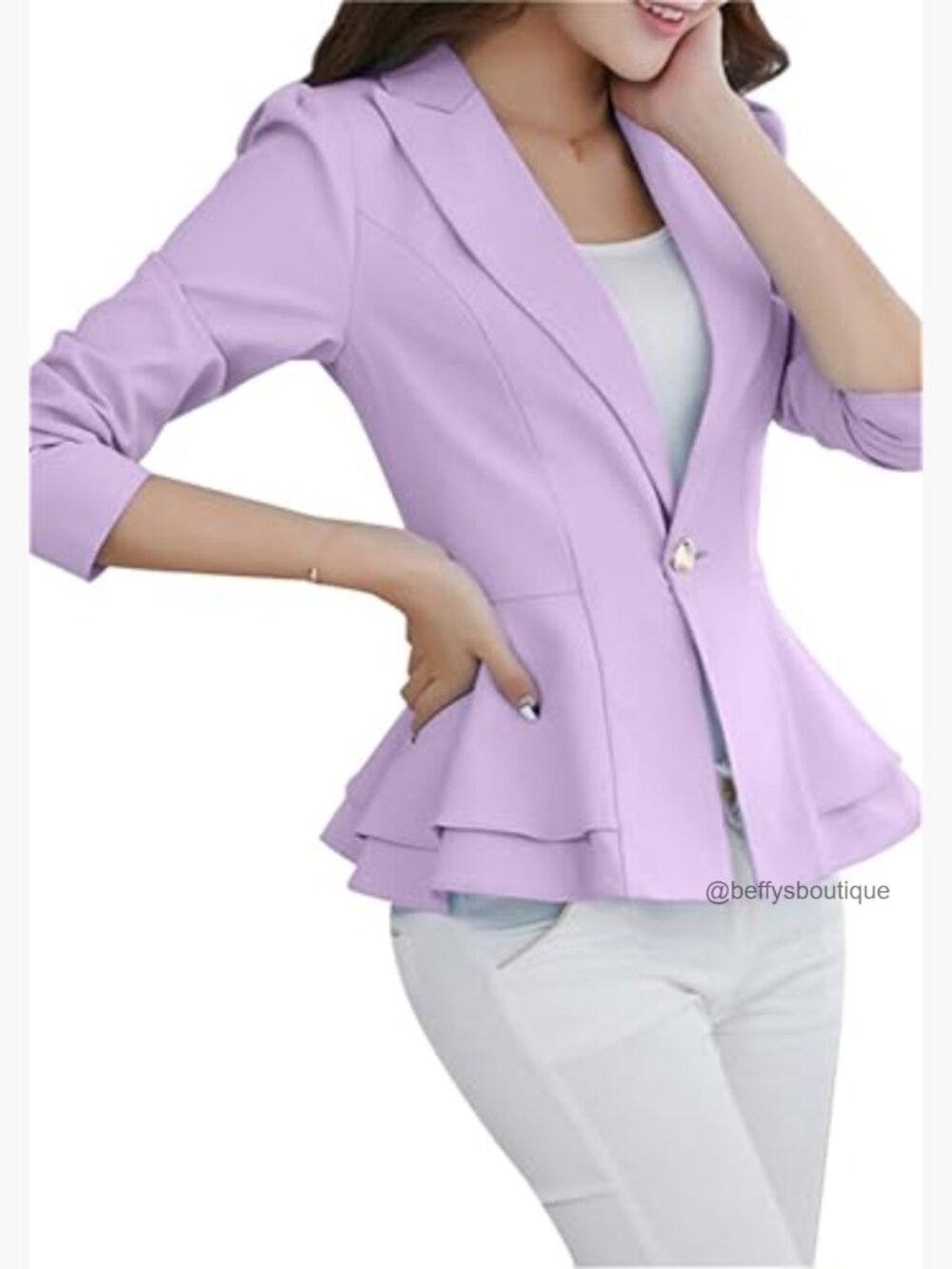 Button Down Open Front Blazer Long Sleeve Plus Size Office Suit Coat - Picture 2 of 5